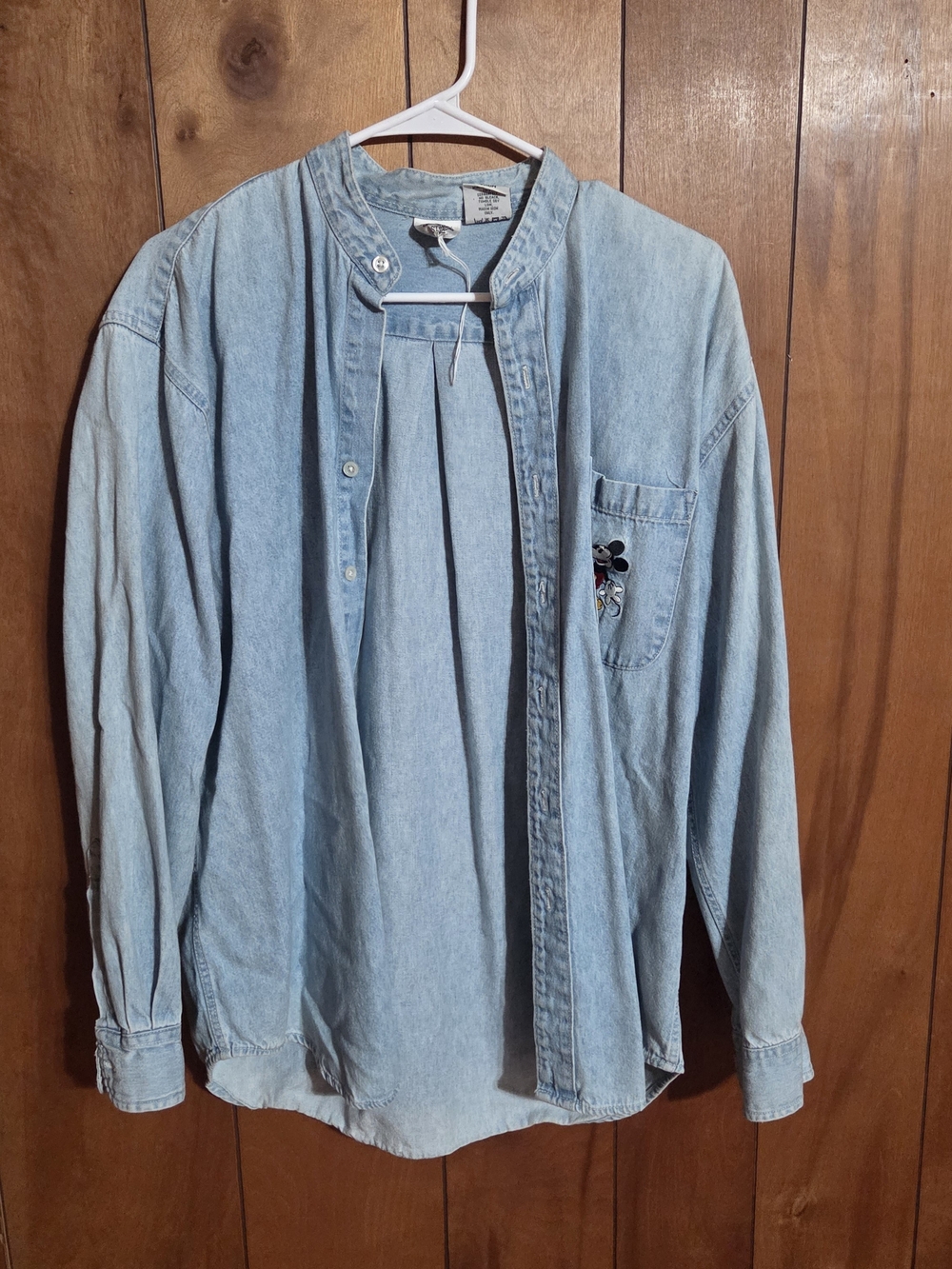 Vintage 90s Disney Store Mickey Embroidered Denim Button Up Shirt Medium Grandad